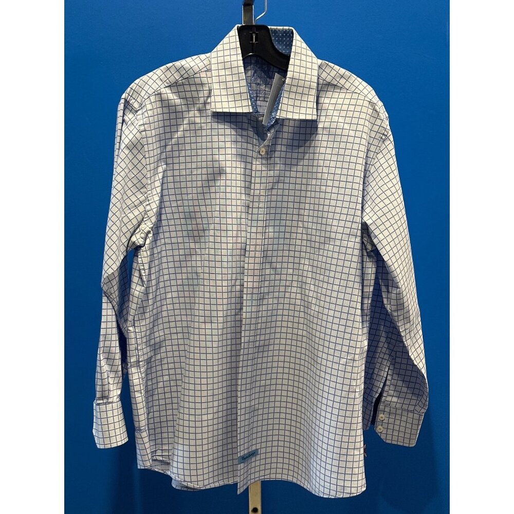 English Laundry Mens Blue & White Plaid Dress Shirt 17 34/35  Cotton